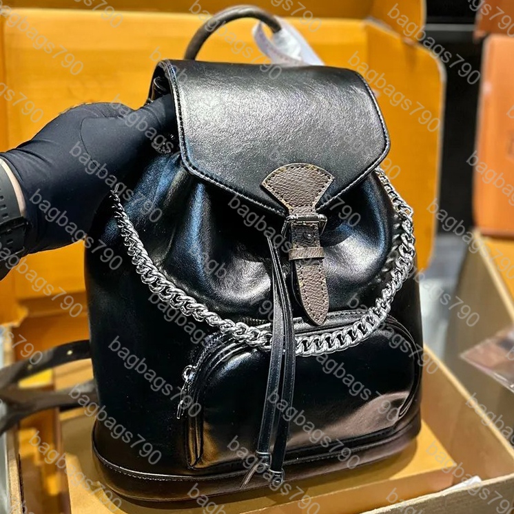 Designer Women Lambskin Glossy Leather Montsouris Backpack Bag Luxury Brand VL Flowers Pattern Outdoor Fashion Student Shoulder Bags Schoolbag PM MM