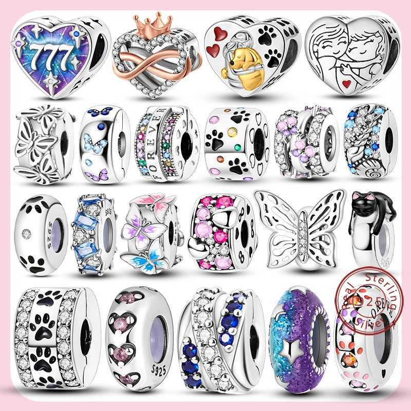 925 Sterling Silver Charms Beads CZ Pave Round Clip Charms Fit Original Bracelet Necklace Charms Jewelry Gift XJ250726