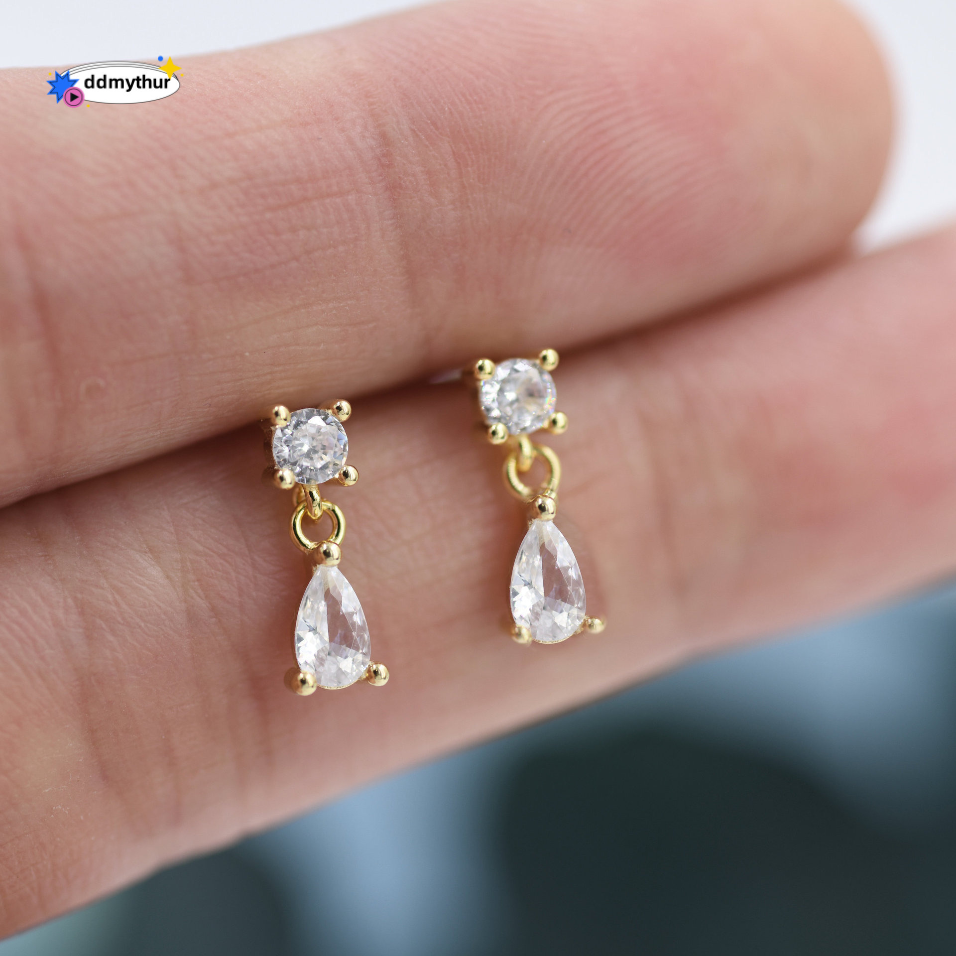 S Pure Sier Fashion Flat Piercing Ear Bone Stud Water Drop Pendant Inlaid Dia Earrings 18G ddmythur