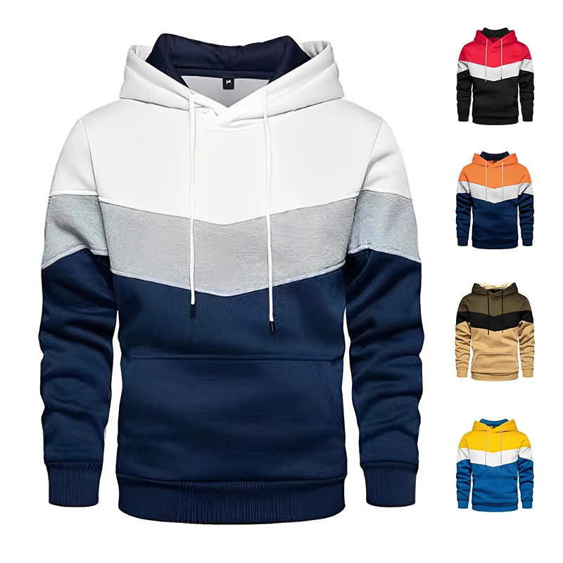 Mens Patchwork Hoodie Outdoor Casual Sportswear Street Fashion Mens Fleece Thermal Hooded Sweatshirt Fall Winter Black250723250723