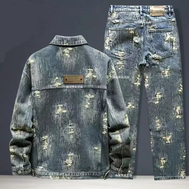 Spring Autumn American Denim Coats Set Classic retro Cowboy Jeans Trendy Two-Piece Sets Versatile Outerwear Casual Jacket250723