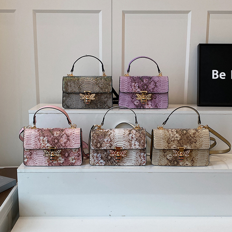 Free Shipping On 2025 Summer New Designer Bags High-end Feel Foreign Trade Little Bee Snake Pattern Flap Bag Handheld Shoulder Women's Bag Exqu