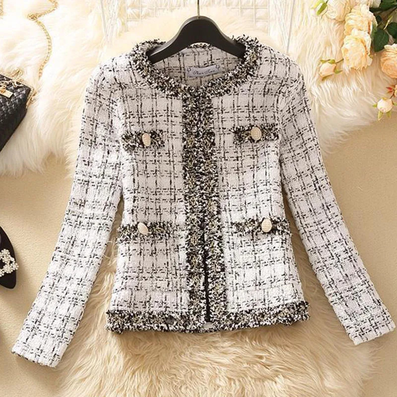 Short Womens Jacket Spring Autumn Fashion Slim Lady Temperament Cardigan Small Fragrance Coats Ladies Tweed Outwear Tops 250726