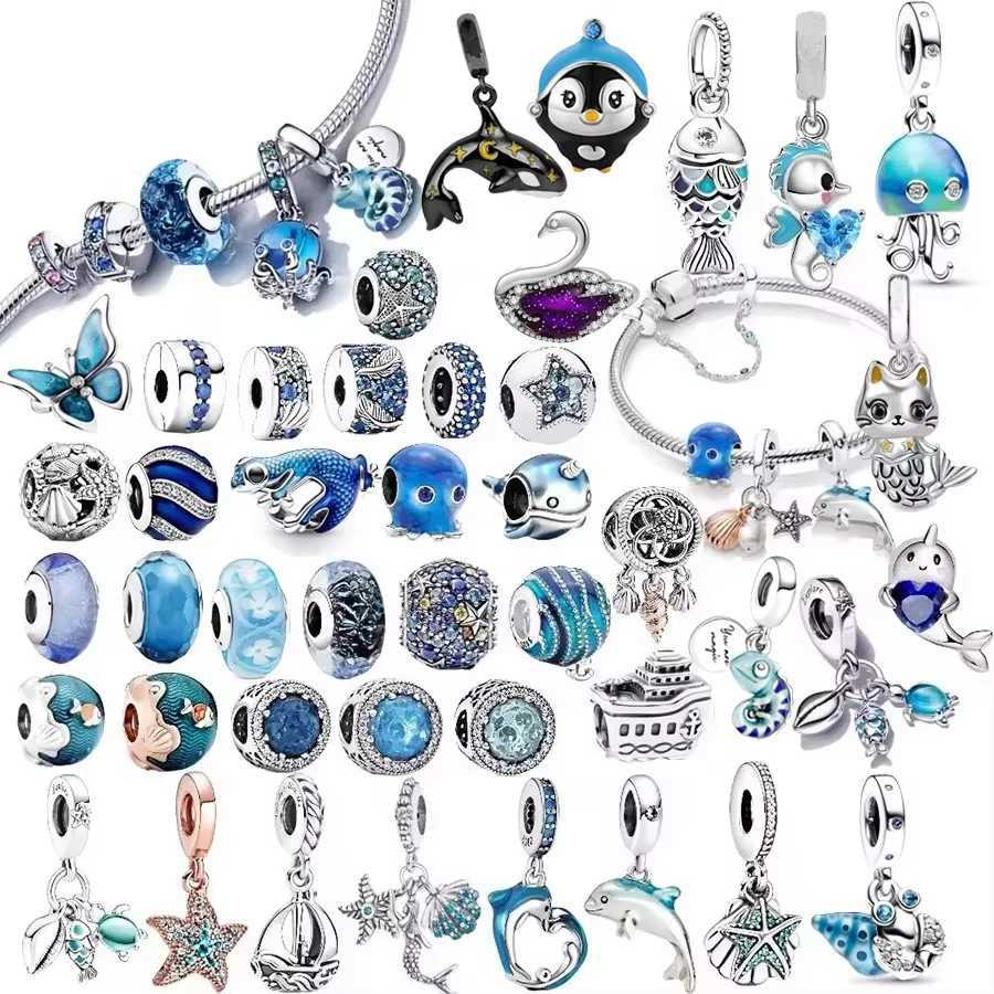 Blue Marine Organism Series Turtle Dolphin Octopus Clip Bead DIY Charm DIY Jewelry Fit Original 925 Sterling Silver Pan Bracelet XJ250726
