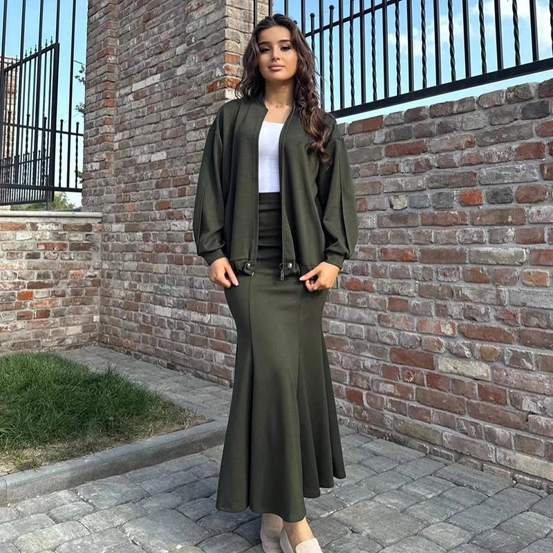 Spring Autumn Casual Two-Piece Set Women Jacket Slim Fit Fish Tail Wrapped Skirt Minimalist Retro Elegant High Waist Skirt Suit 250721