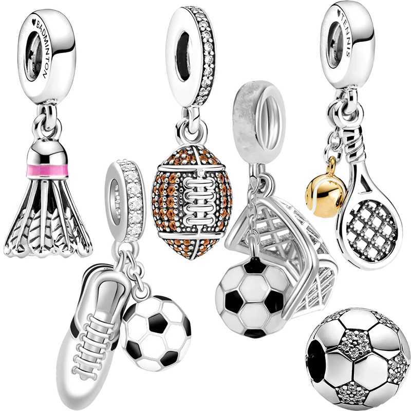 Miniso Balls Bead American Football Badminton Dangle Charm Jewelry Fits Original 925 Sterling Silver Brand Bracelet XJ250726