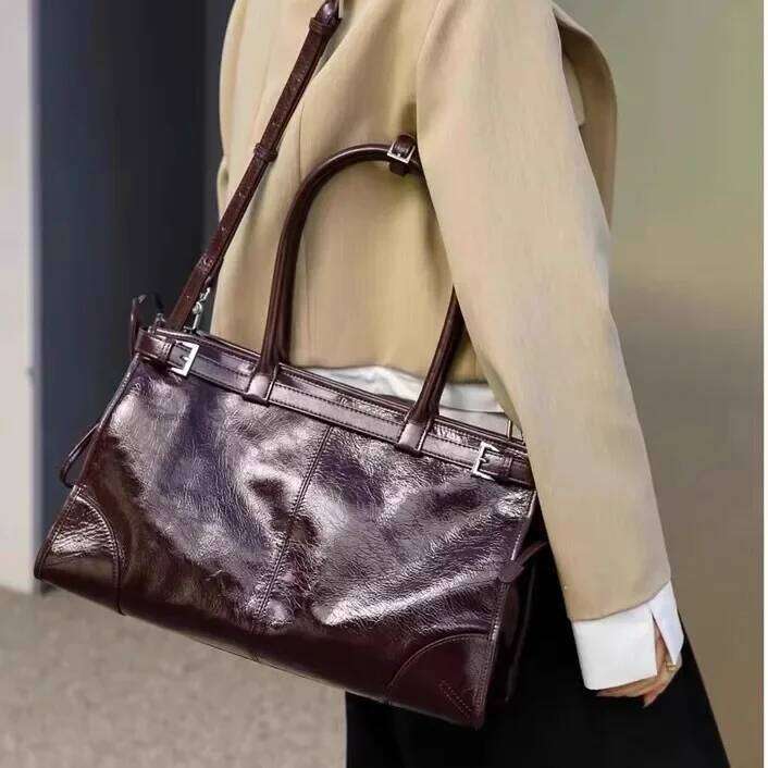 Ladies New Large Capacity Genuine Leather Vintage Boston Fashionable High end Feel Single Handle Tote Bag bag