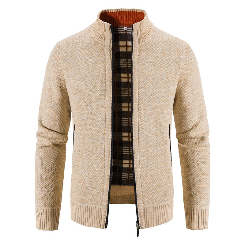 Mens Cardigan Turn-down Collar Knitting Sweater Slim Fit Solid Color Zipper Fleece Outerwear Mens Top Clothes250724