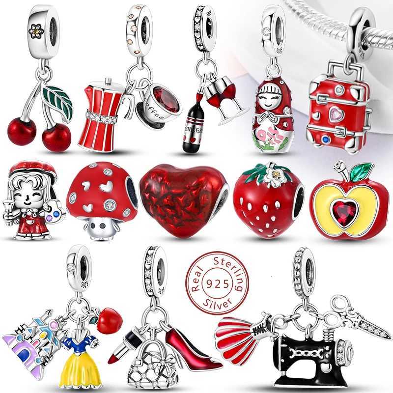 Red Series Charms Beads Pendant 925 Sterling Silver Suitcase Red Wine High Heels Cherry Charm Fits Original Bracelet Women Jewelry XJ250726