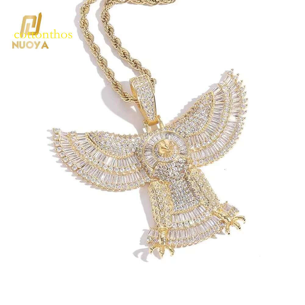 Mens Hip Hop Charm Gold Plating Brass and Zircon Hawk Eagle Pendant Necklace