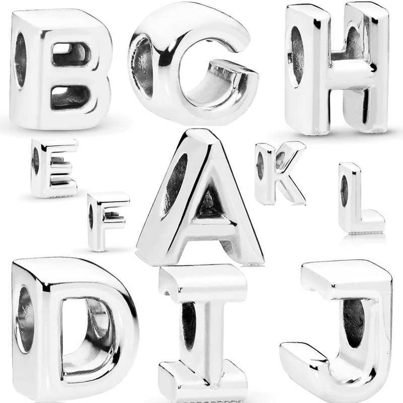 Hot Sale 100% 925 Sterling Silver 26 Letter A~Z Alphabet DIY Name Beads Fit Original Charm Bracelet Bangles Fine Jewelry XJ250726
