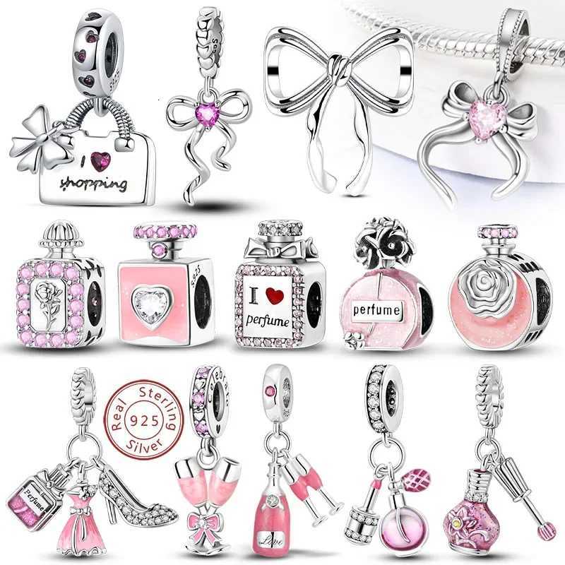 925 Sterling Silver Charms Beads Bow Perfume Bottle Pink Charms for Women Fine DIY Birthday Jewelry Gifts XJ250726