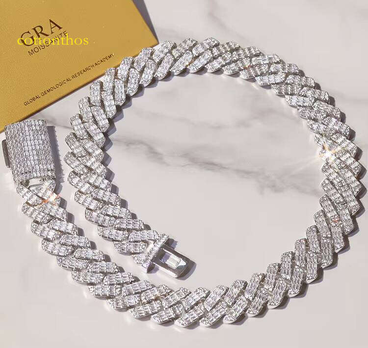 Hip Hop Men 20mm Width baguette Moissanite Cuban Link Chain Miami Full Iced Out Necklace with GRA Certificate