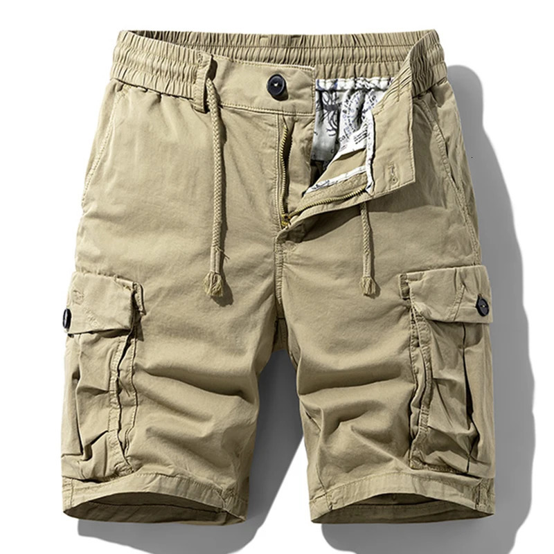 Men Summer Cotton Cargo Shorts Mens Classic Casual Multipocket Tactical Pants Elastic Waist Jogger Male 250725
