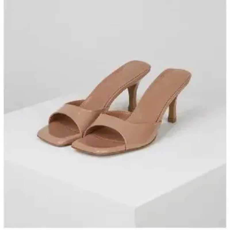 New Summer New Slippers Women Trend Sexy Large Size Square Toe Thin Heels Shoes Ladies Casual Slippers Heel zapatos 35-42 Z250725