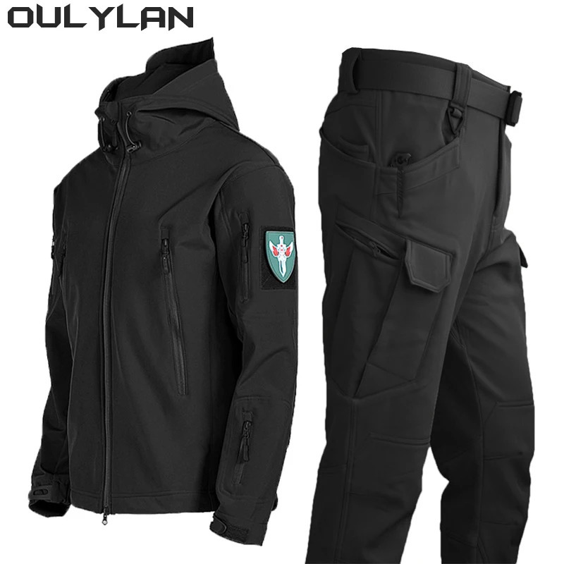 01 Softshell Tactical Waterproof Jacket Fishing Hiking Camping Climbing Hooded Winter Autumn Tracksuits Set Men 250725