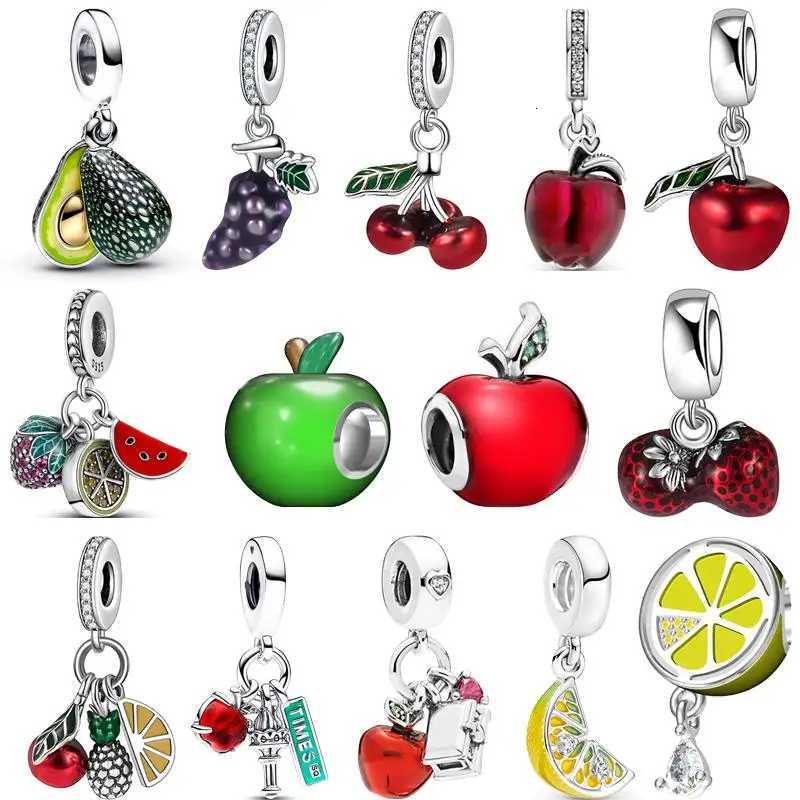 925 Solid Silver ple Sterry Lemon Watermelon Cherry Green Avocado Fruit Charm Beads Fit Pantaro Bracelet Original Jewelry XJ250726