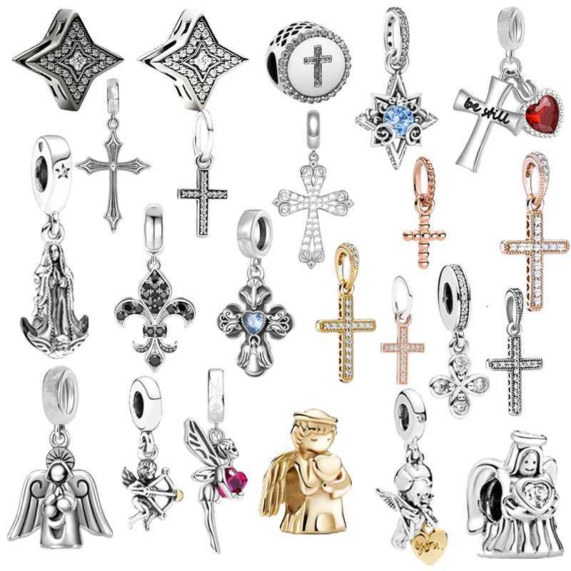 New Sparkling Cross Dangle Charm Bead Fit Original 925 Sterling Silver Bracelet Necklace DIY Jewelry Gift for Women Gift XJ250726