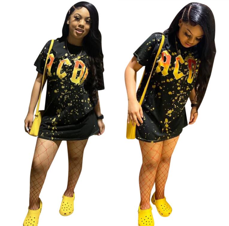 Women's casual dress 2025 spring/summer new hot selling personalized positioning printed short sleeved women's T-shirt Dresses LS6382