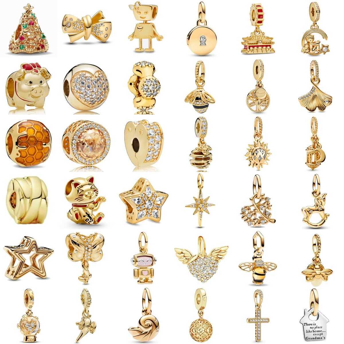 925 Sterling Silver Charm Fit Original Bracelet Accessories Women Jewelry Golden Series Bees Porker Christmas Tree S XJ250726