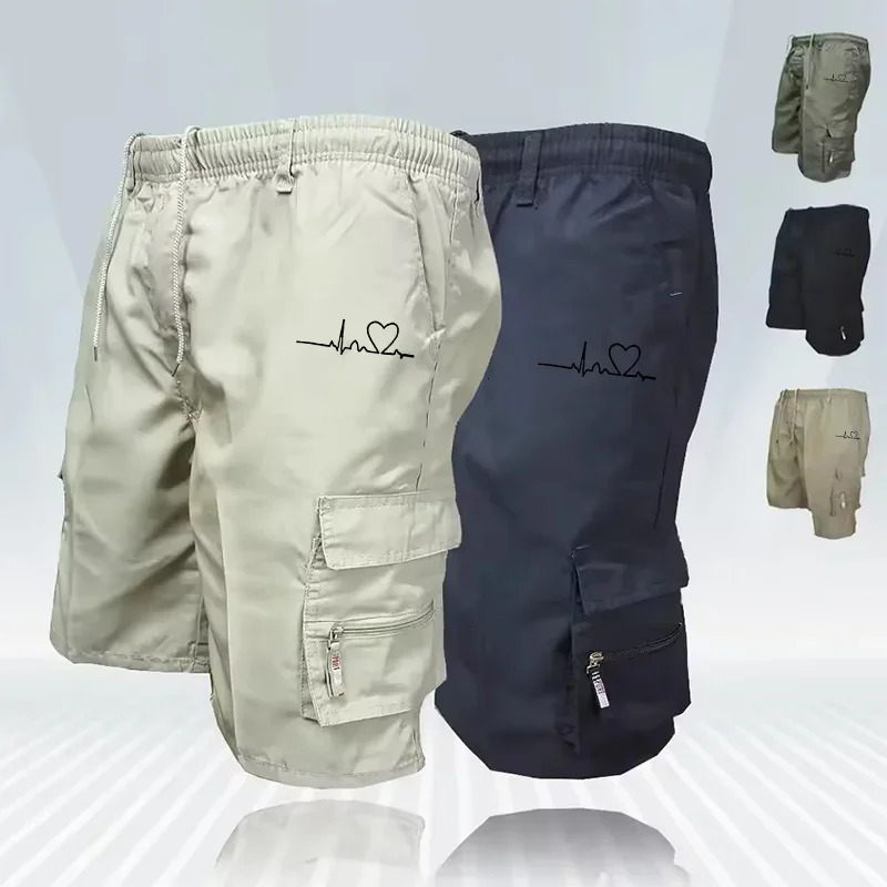 Mens EKG Heartbeat Print Cargo Shorts 4Pocket Tactical n with QuickDry AntiWrinkle Fabric Reinforced Stress Points 250725