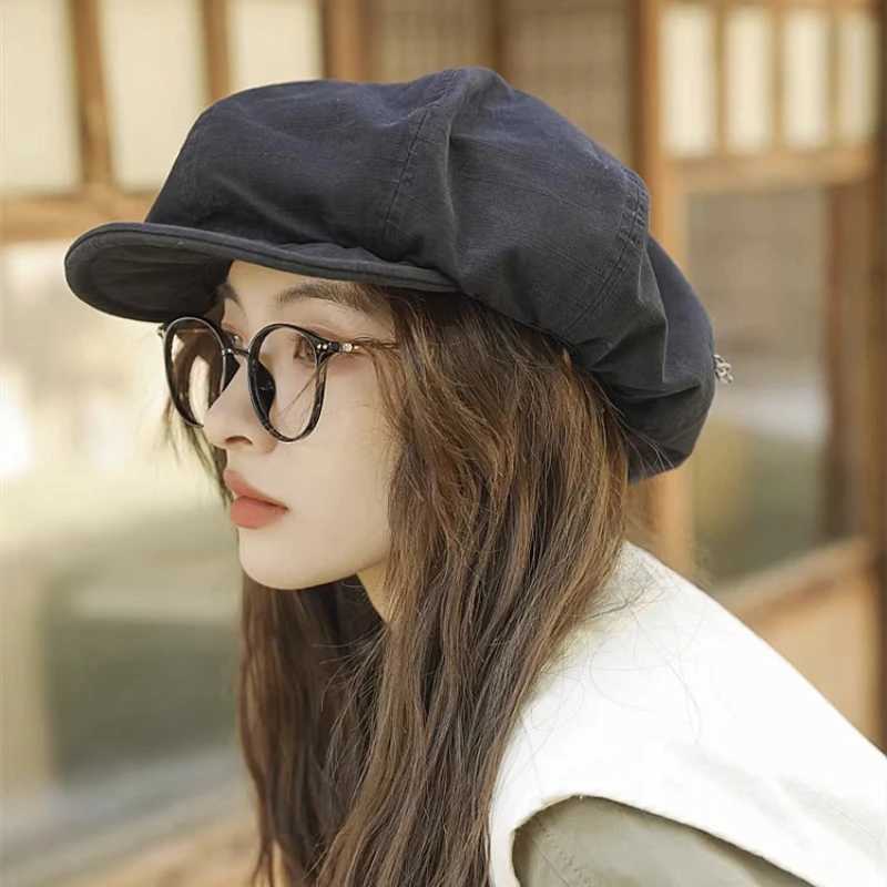 Spring Summer Short-brimmed Retro Style Literary Painter Newsboy Cloud Cap Solid Color Oversized Berets Caps for Women Gorras 250715