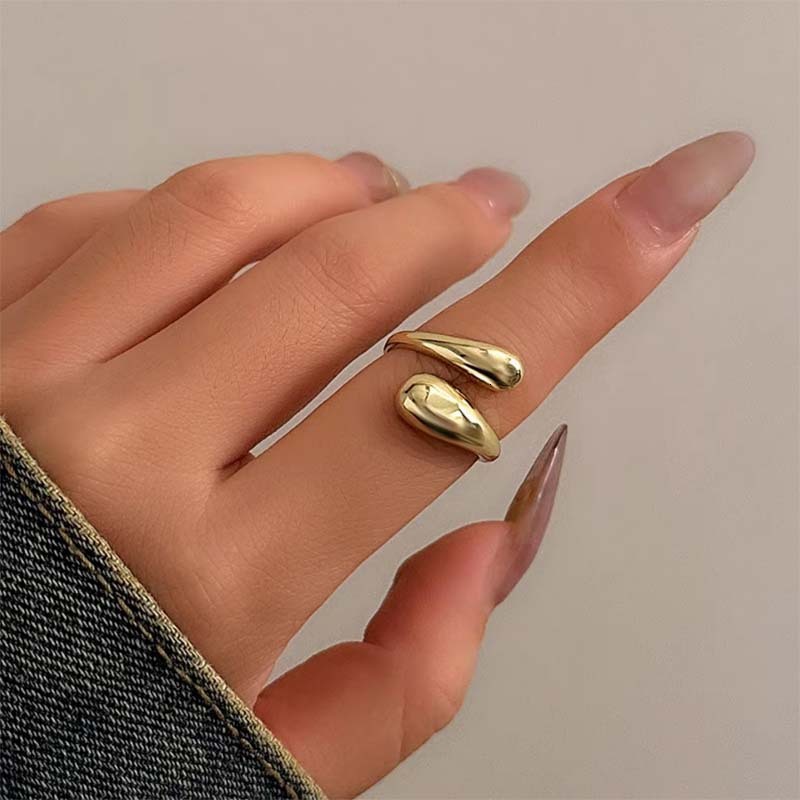 Trendy Fashion Water Drop Glossy Open Cross Geometric Ins Style Light Luxury Versatile Ring ddmythur
