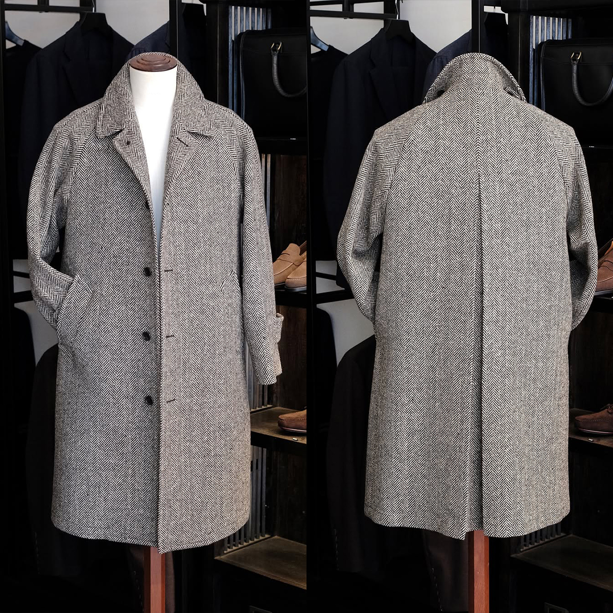 Chevron Woolen Blend Coat Men's Grey Over Jacket Overcoat Men's Wool Winter Men Cotton Plaid Checkered Long Outwear Customized