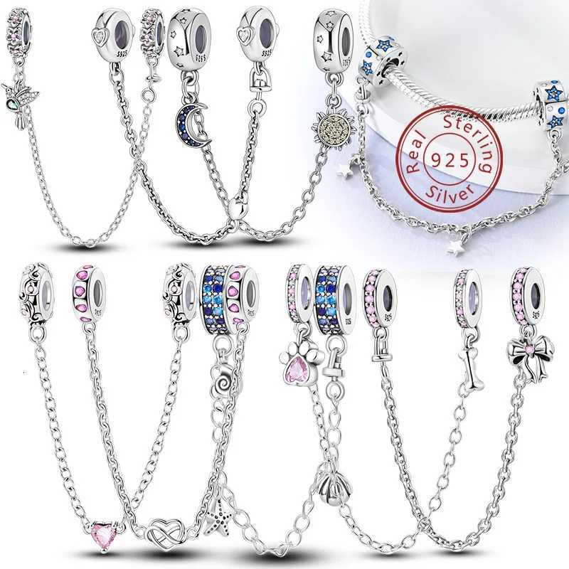 Safety Chain Charms Fit Original 925 Sterling Silver Charms Beads Moon Star Butterfly Heart Safety Chain for Women Jewelry Gift XJ250726