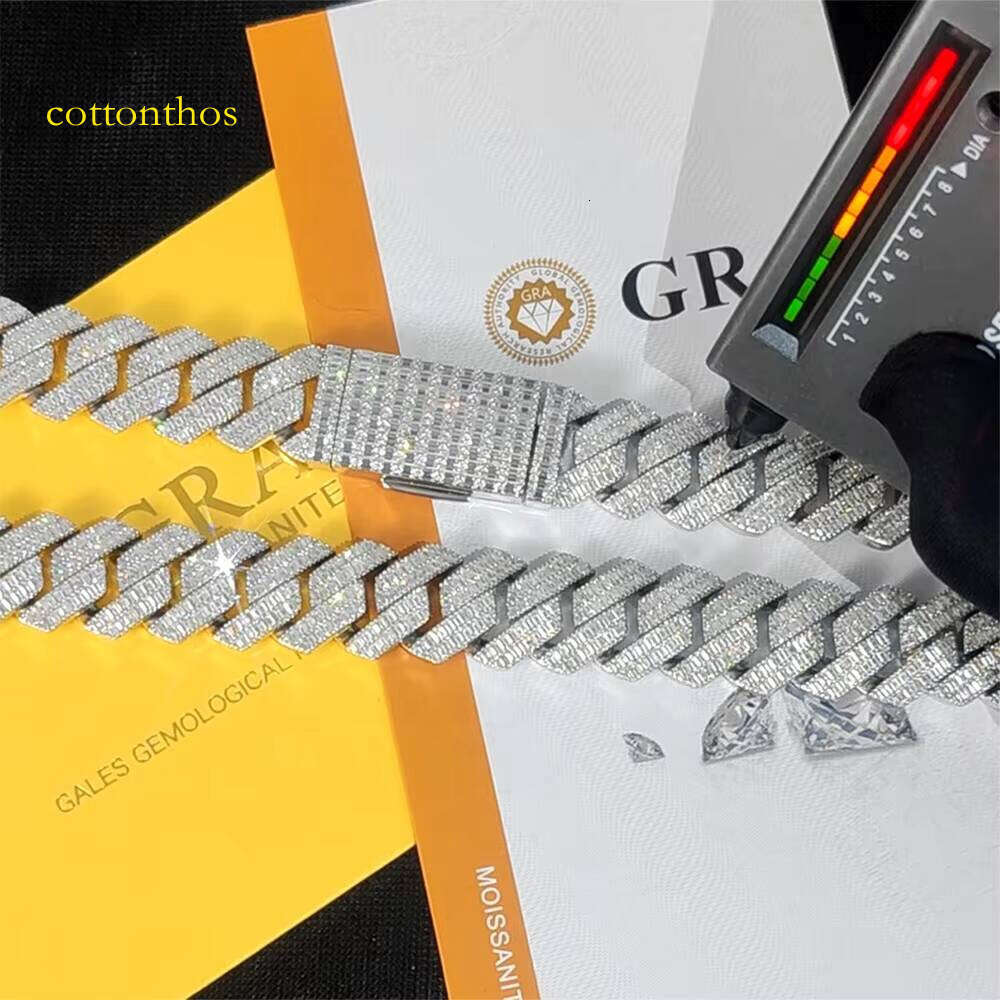 20mm Hip Hop Jewelry Sier Link Chain Bracelet Iced Out Moissanite Passes Dia Test Custom Charm Cuban Bracelets