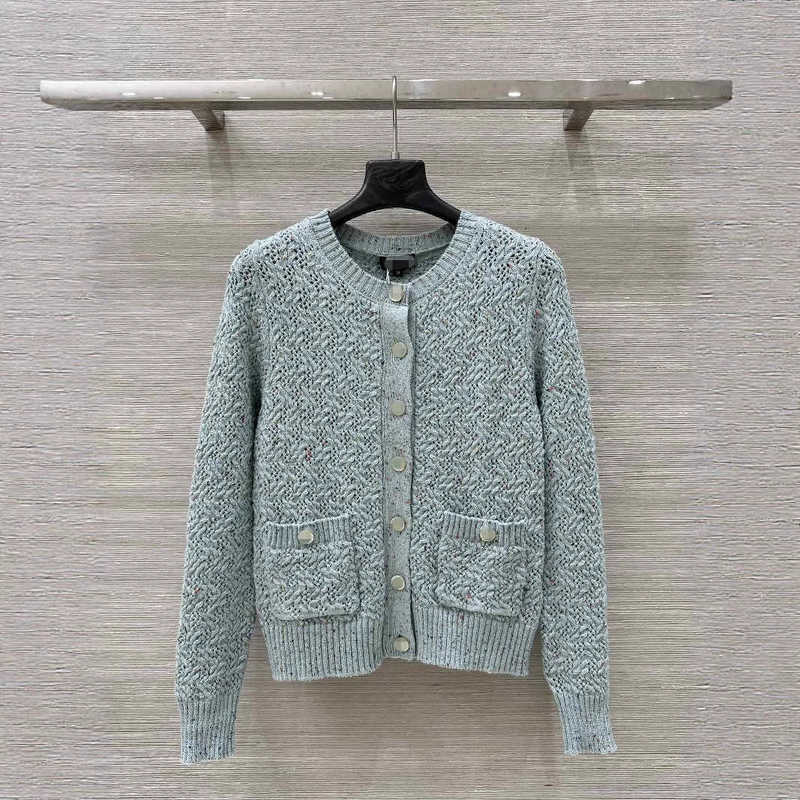 cha Women's Sweaters Designer Elegant Socialite Girl Color-Block Cashmere Blend Round Neck Single-Breasted Double Pocket Slim Knitted Cardigan