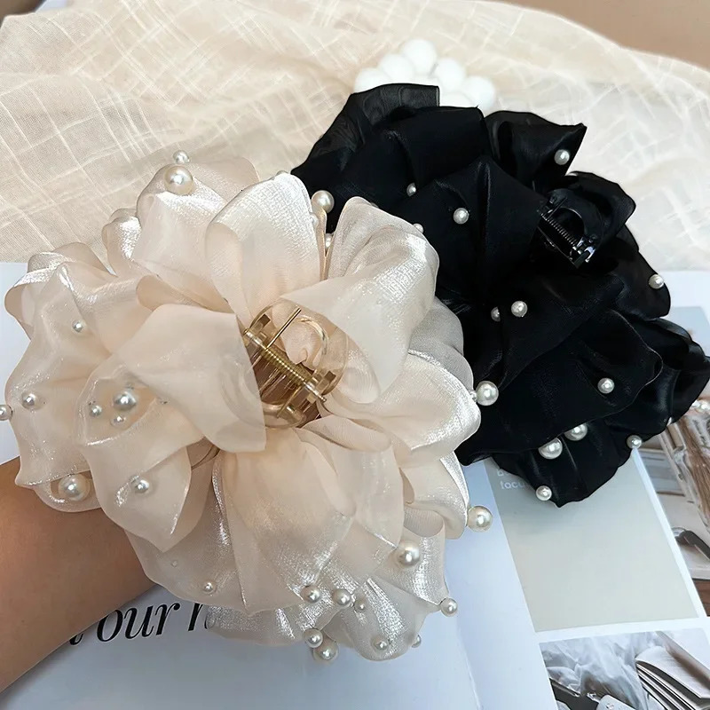 Womens Hair Claw Korean Style Exquisite Pearl Hairpin Hair Accessories Sweet Bow Back Head Flower Grab Fashion Nice Hair Claw 250722