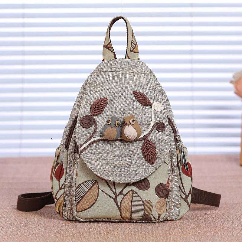 Fashion Knitted Embroidery Birds Women's Backpack High Quality Linen Female Shoulders Bag Pretty Style Girls Cartoon Backpacks