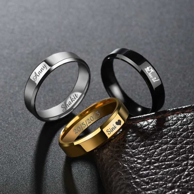 New Fashion Carving Mens Name Date Ring Stainless Steel Jewelry Personalized 6mm Ring Wedding Couple Anniversary Gift W250417