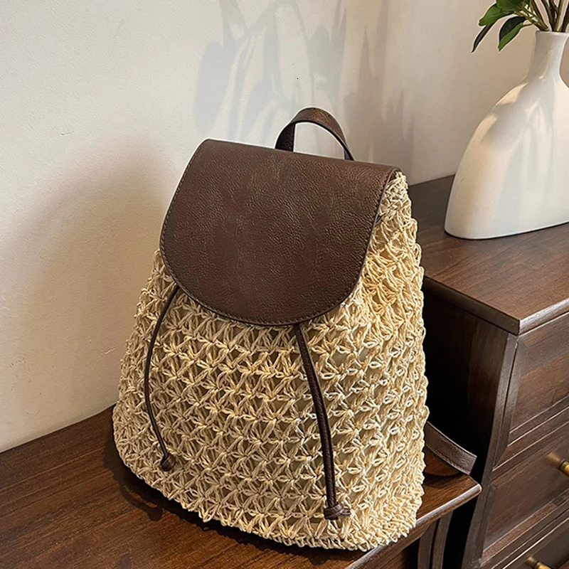 Womens Straw Backpack Summer Boho Bohemian Hollow Shoulder Bag Hobo Crochet Woven Travel Bags for Women Knitted Beach Back Pack 250723