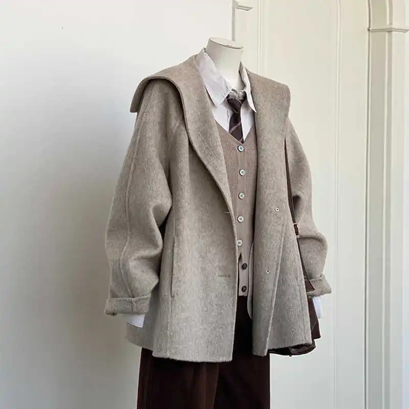Double Sided Cashmere Woolen Coat For Women In Autumn And Winter Hepburn Style Loose Fitting Small Suit Jacket 250724