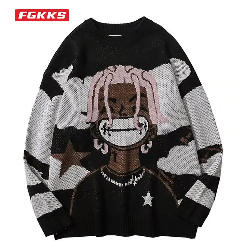 FGKKS Outdoor Casual Sweater For Men Pure Cotton Anime Slim Top High Quality Casual Sweater For Men 250724