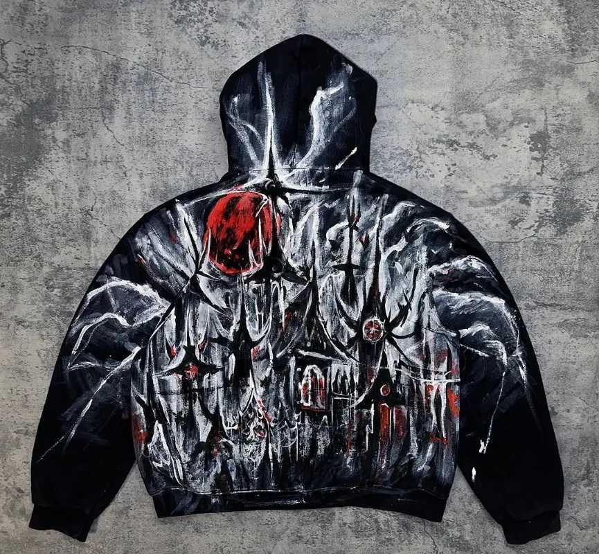 dark Retro Y2K American Loose Hoodie Women Personality Line Design Harajuku Sweatshirt Fashionable Street Casual Clothing Men XJ250726