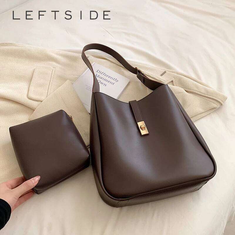 Luxurious designer Vintage 2 PCS/SET Simple Solid Color Shoulder Bags for Women 2025 Leather Handbags and Purses Lady Designer Underarm Bag