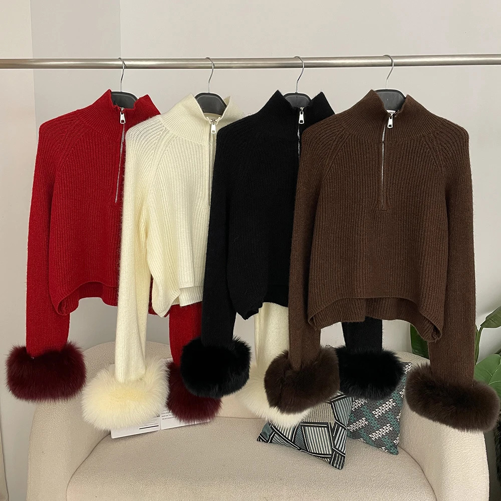 01 Buy Knitwear Spring Pullover Sweater Women Autumn Patchwork Fur Coat Zipper Underlay Loose Premium Sweater Female 250724