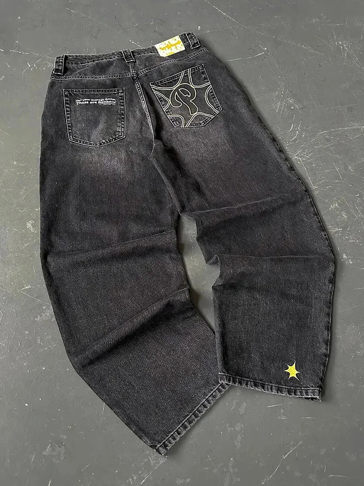 Y2K Protect Streetwear Hip Hop Jeans Mens Pants Harajuku Letter Embroidery Vintage Blue Baggy Jeans High Waist Wide Leg Trouser 250725