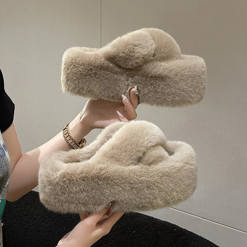 Woman Furry Ladies Faux Fur Fluffy Plush Slipper House Soft Fuzzy Girl Platform Indoor Flat Casual Sabot Round Toe Winter 250723