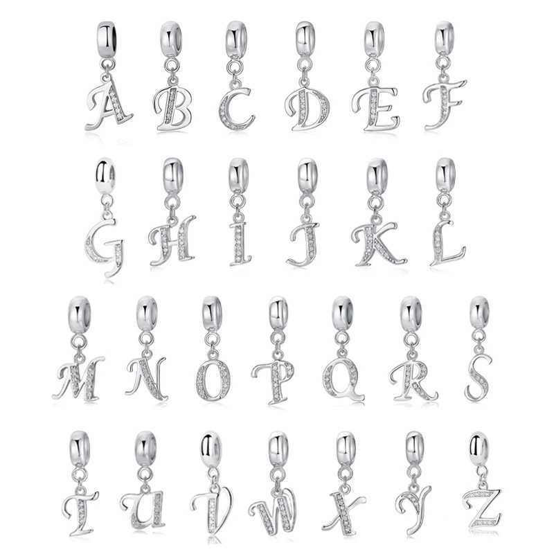 925 Sterling Silver Charms Original Letter Alphabet A-Z Pendant Beads Fit Brand Bracelets Necklaces DIY Jewelry For WomenXJ250726