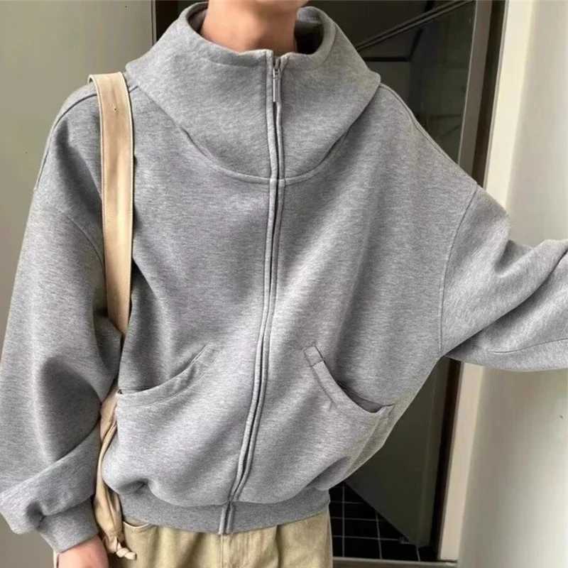 2025 New Spring Mens Zipper Long Sleeve Turtleneck Hoodies in High Street Fashion Hooded Sweatshirts Y2K Vintage Casual Jackets XJ250726