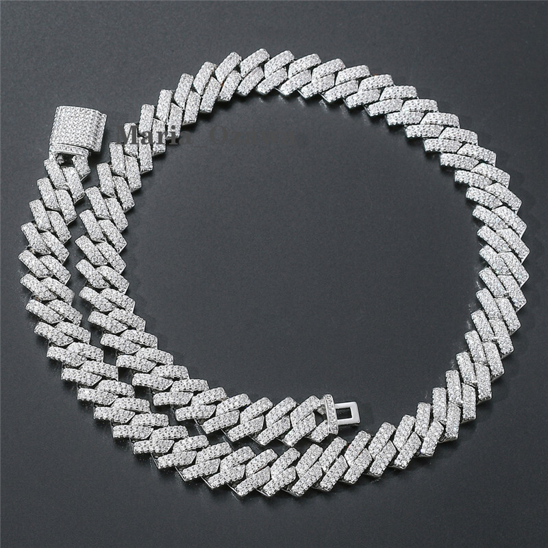 Luxury 10-12mm Moissanite Cuban Chain 925 Silver Iced with D VVS GRA Certificate Two Tone 2 Rows Cuban Link Necklace