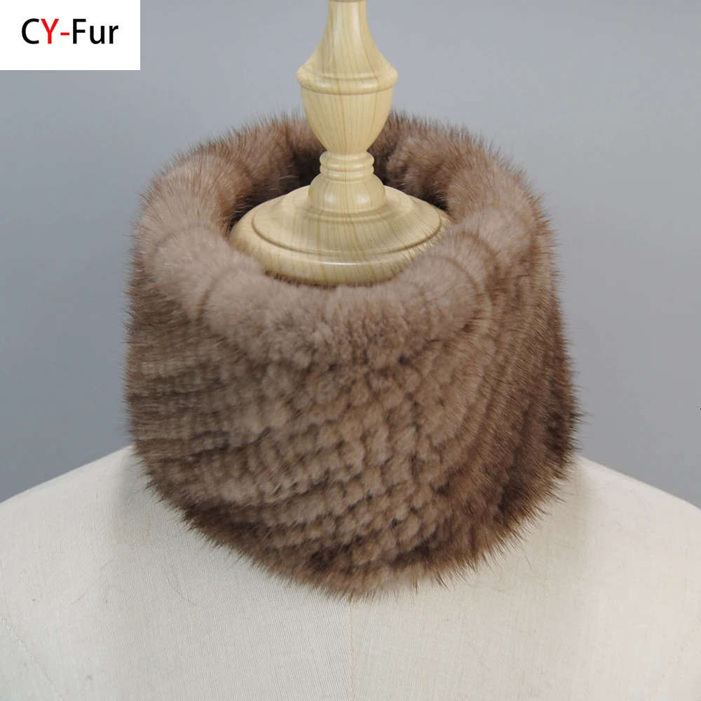 2025 Women Winter Real Mink Fur Scarves headbands Good Elastic Knitted Natural Mink Fur Scarf Thick Warm Lady Fur Ring Shawl 250724