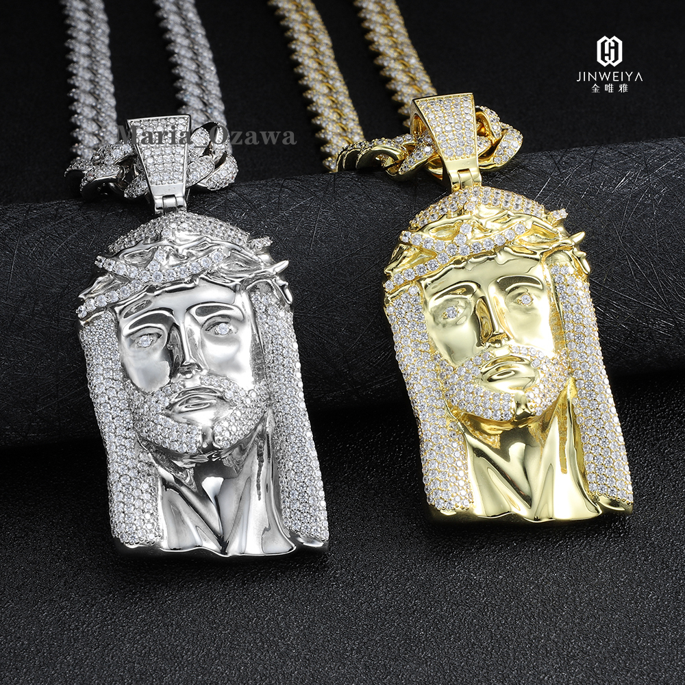 Christian Hip Hop Bling 925 Silver Iced GRA VVS Moissanite Jesus Christ Pendant with Chain for Men Pass Diamond Tester Jewelry