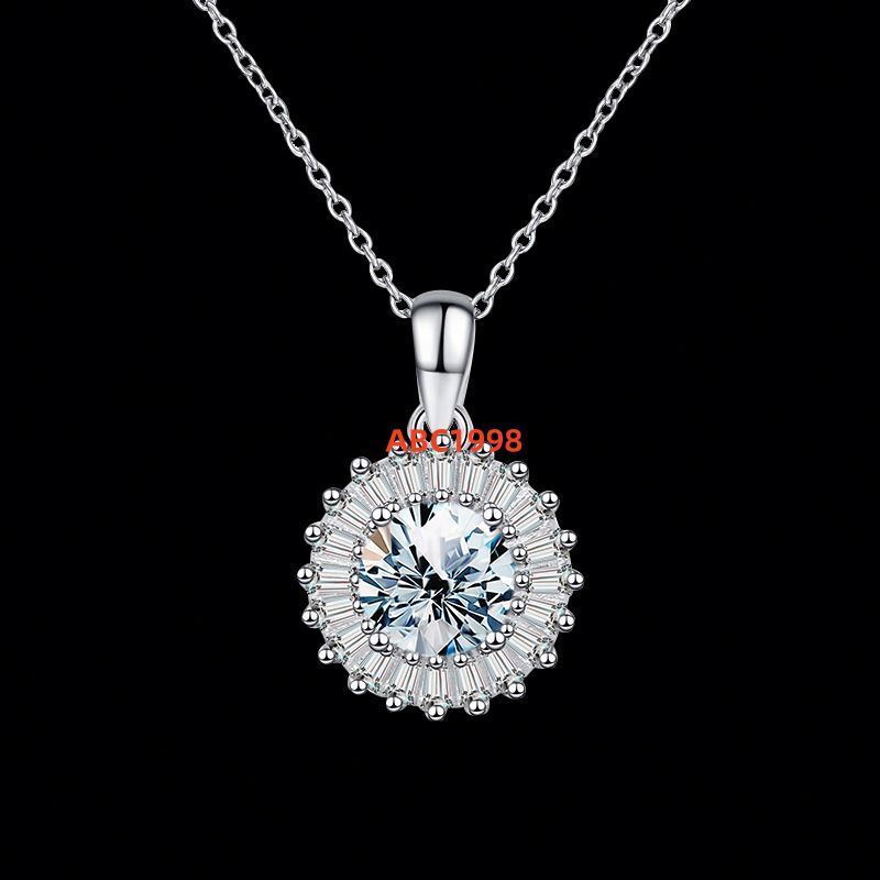 Stylever 1CT Moissanite Stone Wedding Necklace for Woman 925 Sterling Silver Chain Plated Platinum Luxury Designer Jewelry New