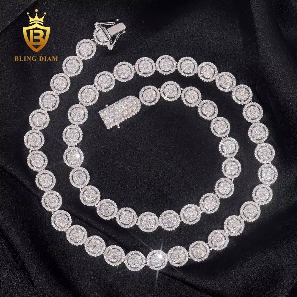 Iced 10mm Out Jewelry 925 Sterling Silver Vvs Moissanite Tennis Chain Round Link Necklace Gra Certificate Pass Diamond Test