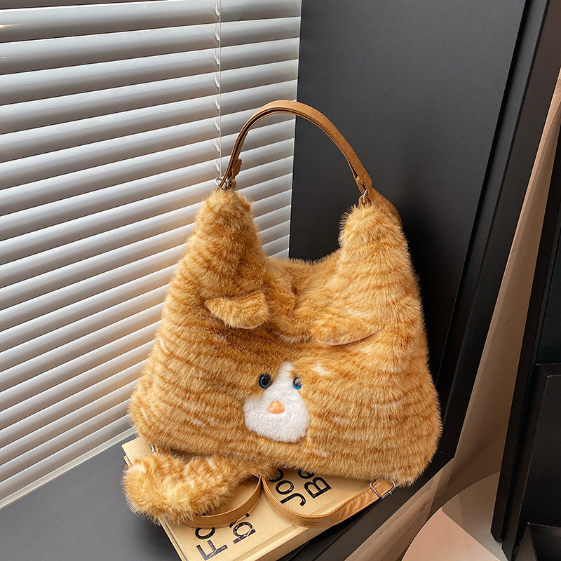 Muse Luxury Designer Bag Korean Style Plush Cute Cat Underarm Bag For Women 2024 New Winter Backpack Large Capacity Commuter Tote Bag